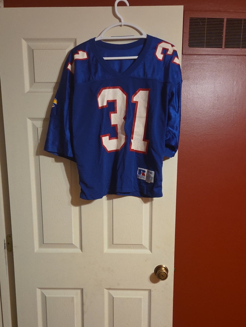 KU Russell Athletic Blue Football Jersey #31 with White and Red Trim